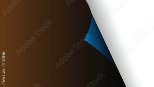 A page curl effect revealing a blue underside on a brown gradient background