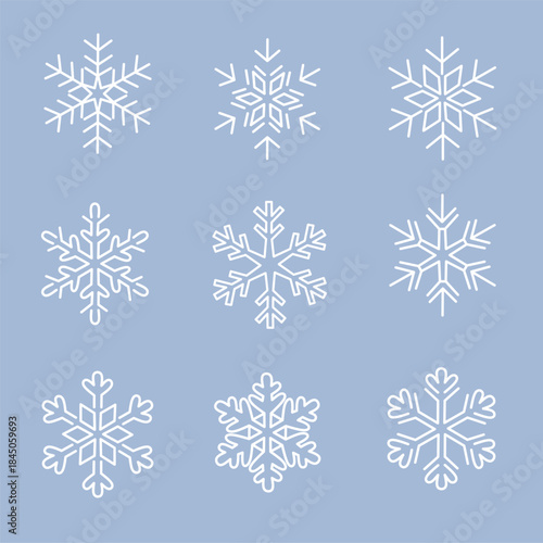 Snowflake Icons in Minimal Line Style for Winter Designs