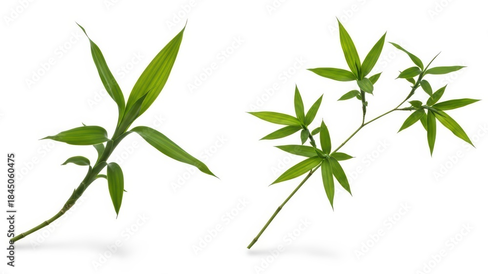 Fototapeta premium Bamboo Leaves Isolated on White Background, Fresh Green Nature