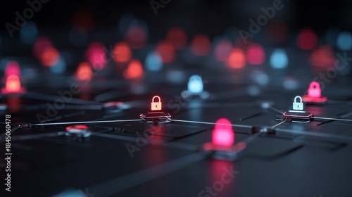 Digital Network Security Concept with Colorful Lock Icons and Background