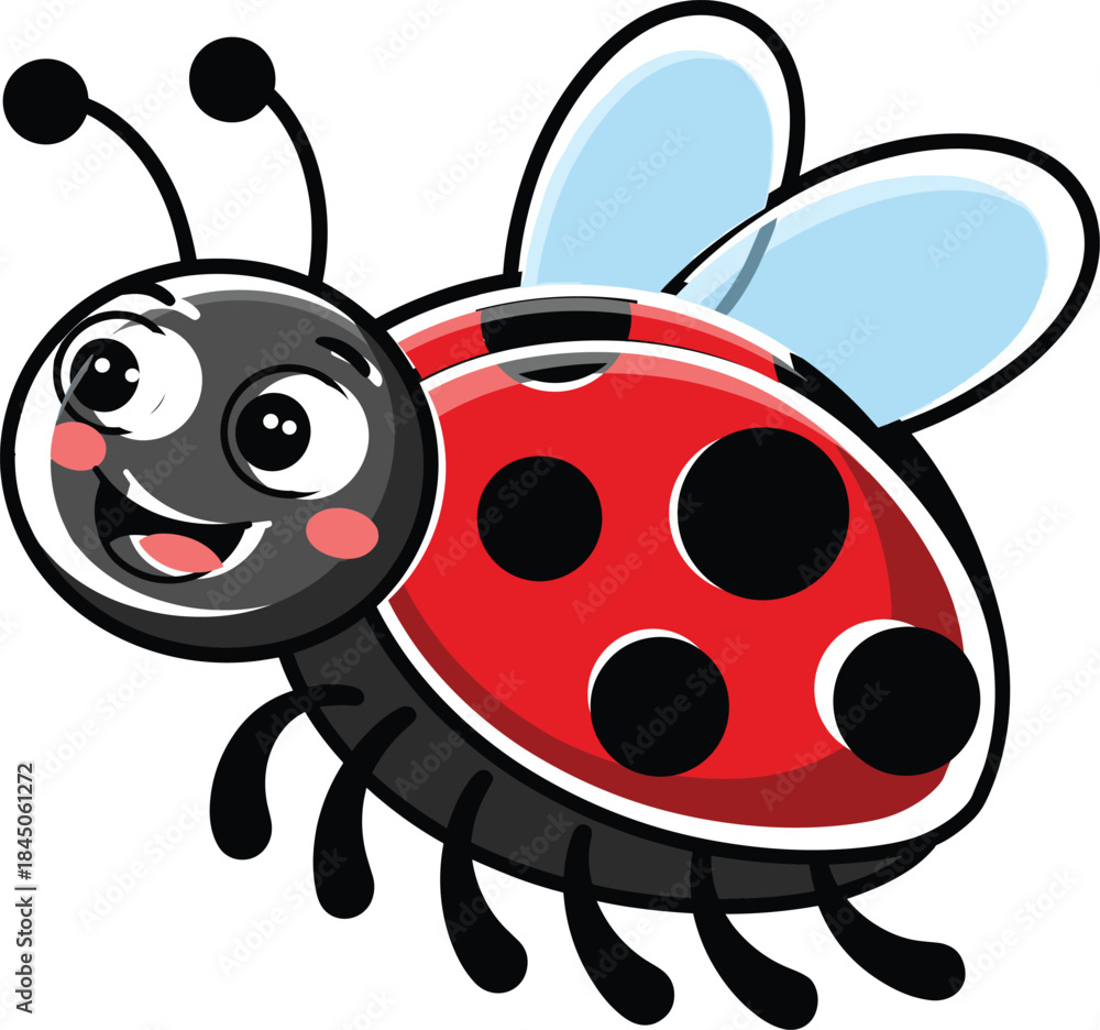 Obraz premium Cartoon ladybug with big eyes and smiling mouth insect