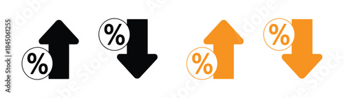 percentage icons, percent arrows icon set . with increase arrow up icon, decrease arrow down icon . profit and lose money vector icons