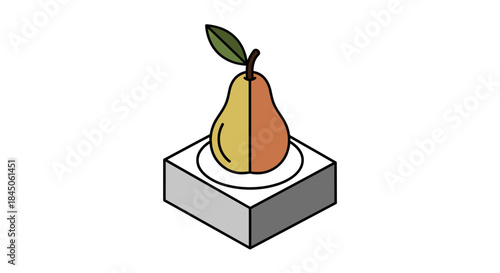 Fresh pear standing proudly on a platform, a symbol of healthy eating and simple pleasures in life, perfect for modern designs and a clean aesthetic
