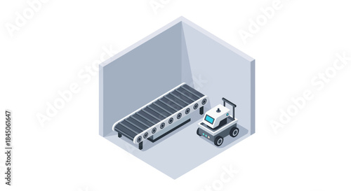 Modern automated warehouse with conveyor belt and autonomous robot for logistics, distribution and delivery, showcasing efficiency and innovation
