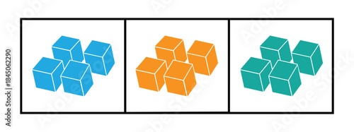 Geometric cube in multi color style icon. Colorful 3D cubes in blue, orange, and green for design.Simple thin line, outline vector of miscellaneous icons for ui and ux, website or mobile application. 