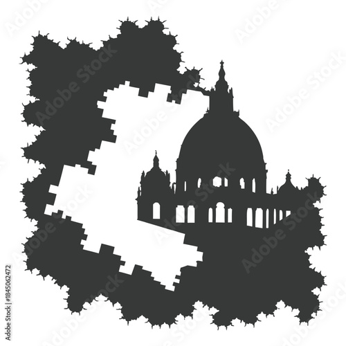Silhouette of St Paul's Cathedral emerging from abstract fragmented shape