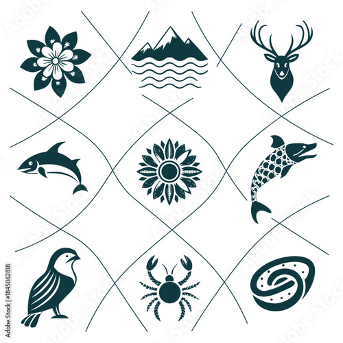 Nature symbols collection representing wildlife and elements