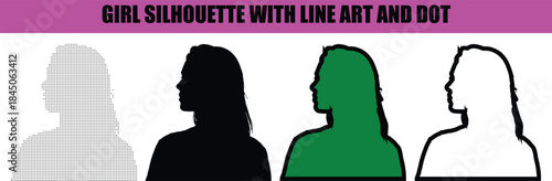 Artistic girl silhouette featuring refined line art combined with dotted pattern, modern abstract vector illustration ideal for fashion, beauty, and creative layouts