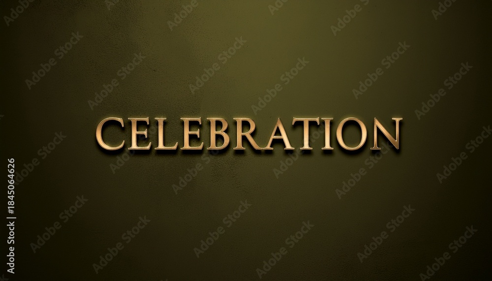 Obraz premium 【重厚な祝祭】マットなオリーブグリーン背景に輝く、立体的なゴールドの「CELEBRATION」文字