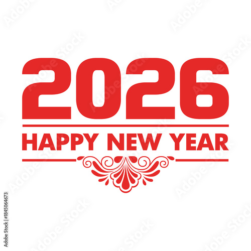 Happy new year 2026 greeting with elegant red typography and decorative element