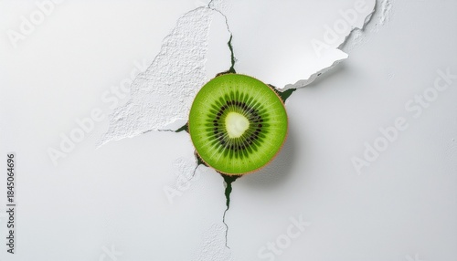 アートと食：割れたコンクリートとジューシーなキウイが創り出す、ハイコントラストな静物画