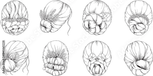 Bun Hairstyle Sketch Set for Hair Design Concepts.