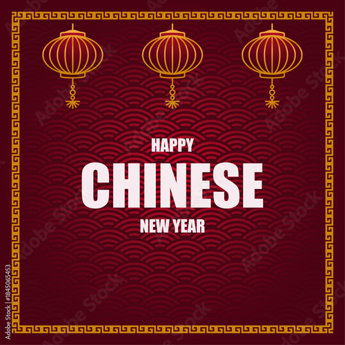 Chinese new year Vector template, ratio 1:1 variation 5. Red and gold color combination for Chinese new year fire horse. For wallpaper, greeting card, social media content,  and vector template.