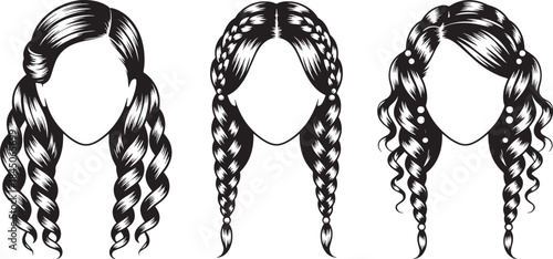 Double Braided Hairstyle Illustration for Traditional and Fashion Design.