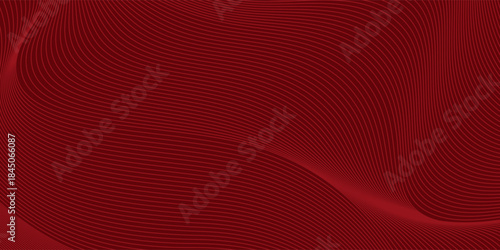 Abstract red background with glowing curve lines. Modern shiny red gradient geometric circle lines pattern. Futuristic concept. Suit for banner, brochure, poster, presentation