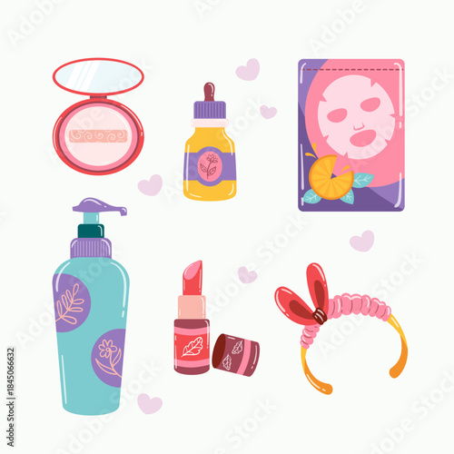Flat skincare and cosmetic collection illustration