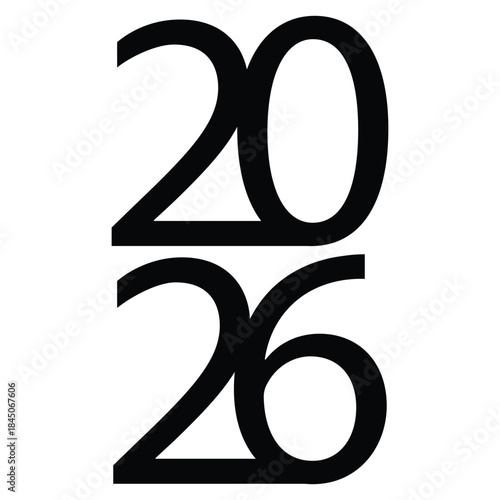 2026 vertical font design with bold black style on white background for new year design elements