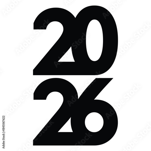 2026 vertical font design with bold black style on white background for new year design elements