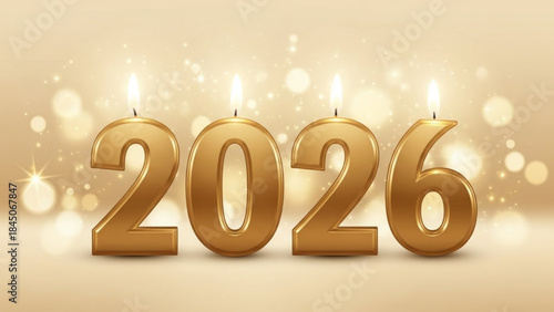 Golden 2026 candles with bokeh lights representing New Year celebration and future goals perfect for festive greetings and event invita