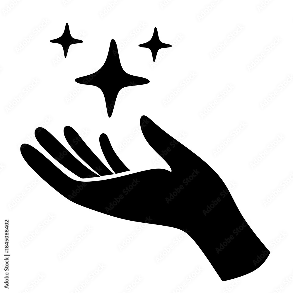 Obraz premium Open Hand Holding Sparkle Star Magic Icon Silhouette Design
