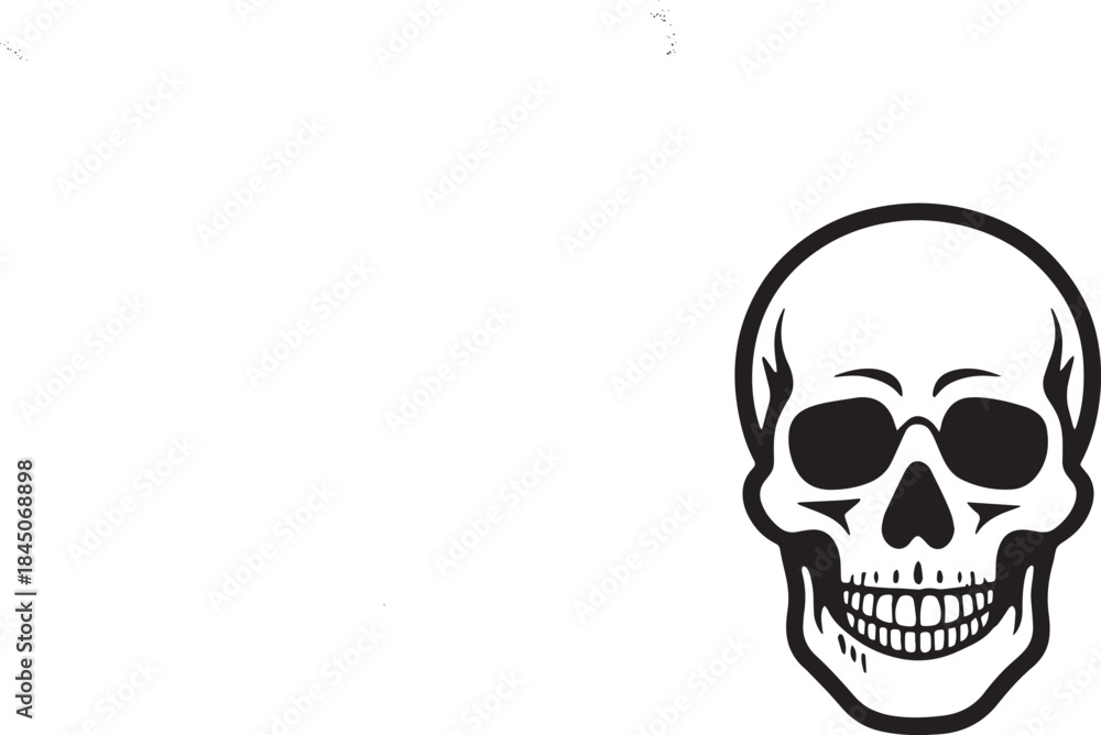 Fototapeta premium Simple Skull Illustration in Minimal Black and White Style.