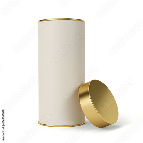 Elegant white cylinder container with gold lid