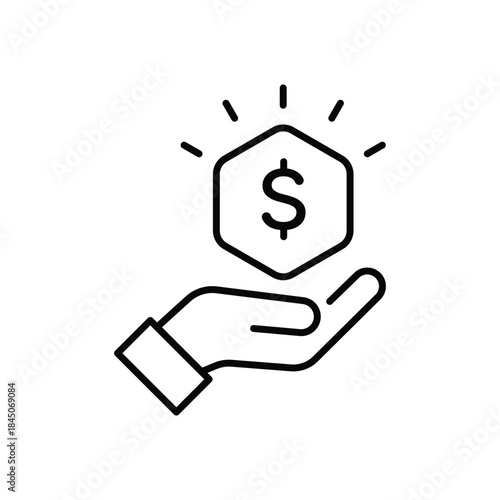 Money in hand icon. Cash icon. Minimal thin line design.
