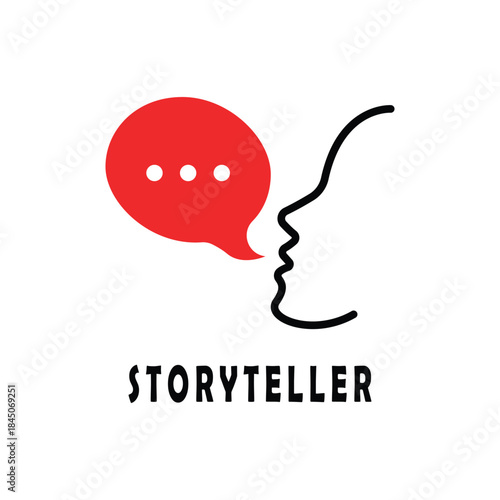 minimal storyteller logo with human head. flat style trend modern storytelling logotype graphic design isolated on white background. concept of telling fascinating stories or narrative or declarative