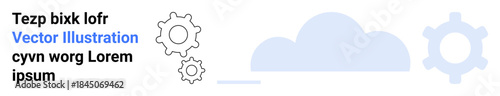 Cloud computing, digital innovation, technology integration, IT services, process optimization, data management. Gears and cloud graphic. Cloud computing and digital innovation concept