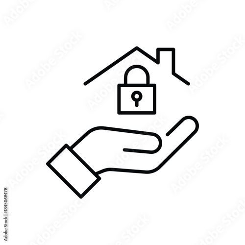 Hands Holding House Icon Line Art Vector Design, Offer of purchase house, rental of Real Estate. Giving, offering, demonstration, handing house keys, Line art vector illustration