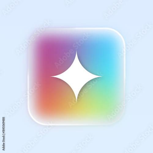 Generative AI button. Modern liquid glass interface buttons with light. Rounded rectangular shapes with sparkle icon in glassmorphism style design for UI design and website or app. Vector illustration