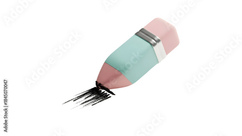 Colorful makeup brush with pink and blue handle on black background