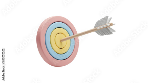 Archery target hit with arrow in pastel colors on black