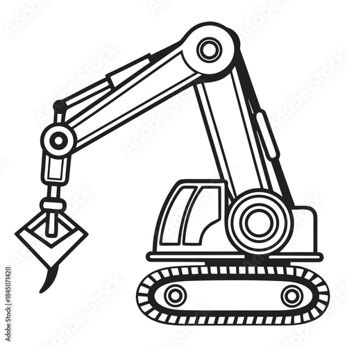 Mechanical Marvel: A meticulously crafted illustration of an excavator, rendered in stark monochrome, ready to excavate with precision and power.