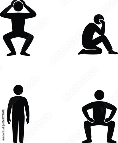 A collection of four black human figure silhouettes depicting various poses and emotions**