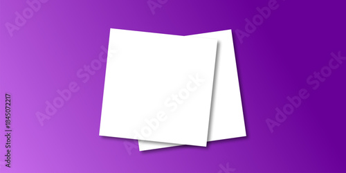 Blank White Square Paper Note Mockup with Shadow on a Vibrant Gradient Purple Background Ideal for Social Media Post and Digital Marketing Copy Space.