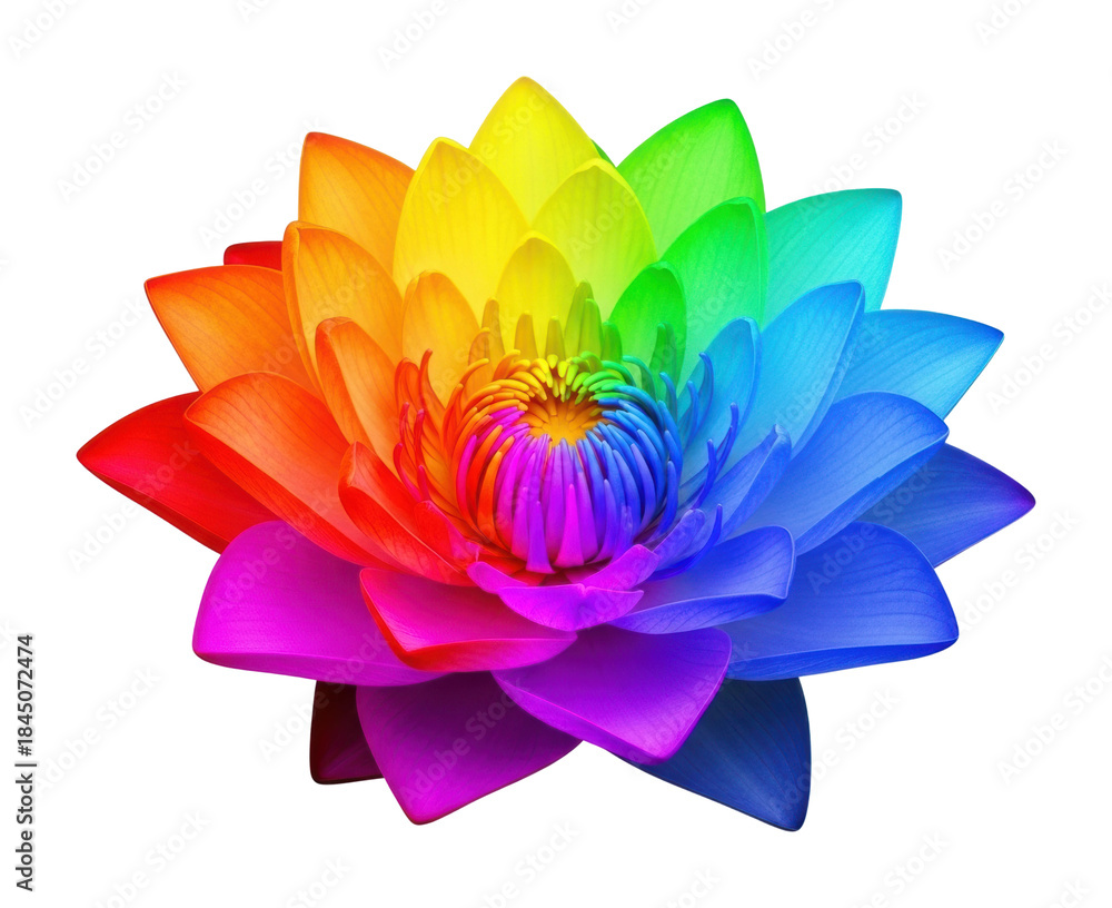 Fototapeta premium Vibrant rainbow lotus flower nature scene digital bright isolated on transparent background