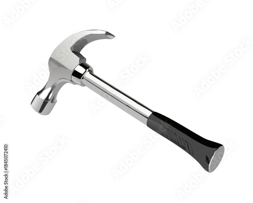 Claw hammer construction tool with steel head and black handle isolated on a white background