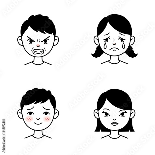 Diverse Cartoon Faces Expressing Various Emotions and Feelings.