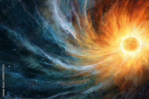 solar storm in universe. magnetic wave. universe.sci-fi concept.