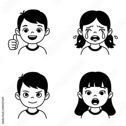 Four Cartoon Faces Displaying Different Emotions Happy Sad Angry and Surprised.