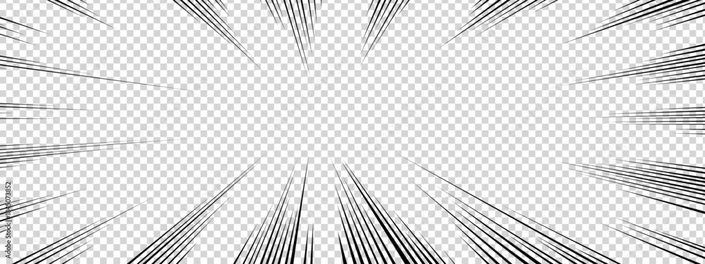Fototapeta premium Bright comic scene background with radial motion lines, manga energy rays and sunlight burst effect. Radial speed sun bg enhances tension and focus in anime or dynamic compositions.