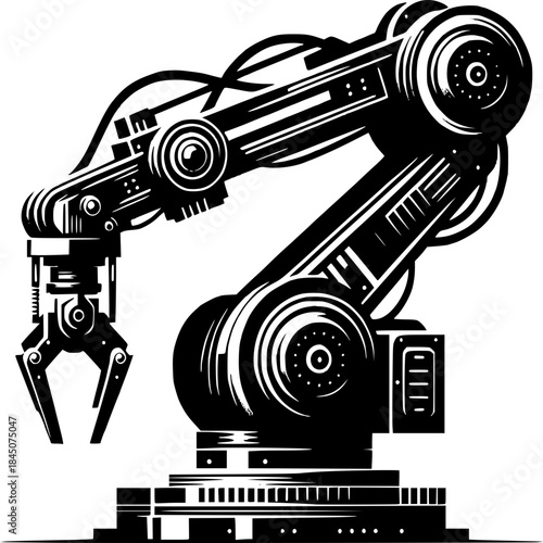 Mechanical Precision: An industrial robotic arm with intricate mechanisms and lines that demonstrates its precision and strength in the field of automation.