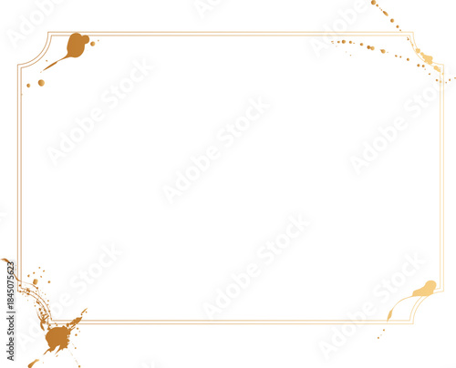 金のフレーム 金の墨と飛び散るレトロで変わったフレーム・枠イラスト素材