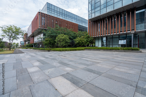 Modern Office Building Entrance with Glass Facade