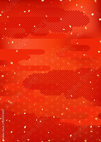 日本の伝統的な模様を組み合わせた真っ赤な背景イラスト