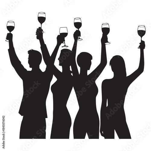Set of black Cheers and Toasts' silhouettes isolated on white background