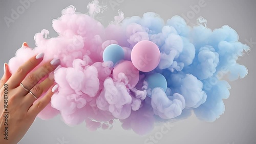 Pastel colored ink cloud with spheres