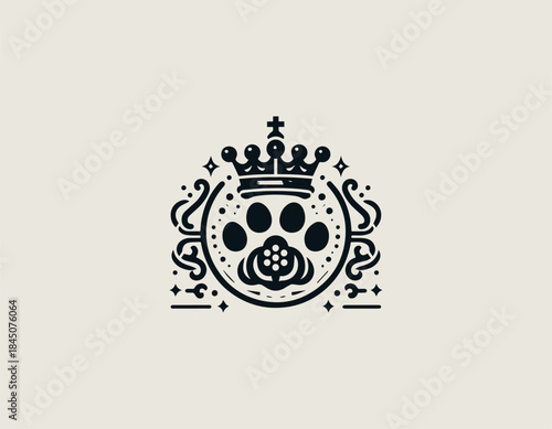 Royal paw emblem symbolizing noble animal strength in refined bold black vector logo illustration