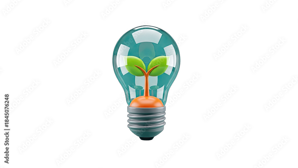Fototapeta premium Green Plant Growing Inside a Light Bulb - Eco Concept
